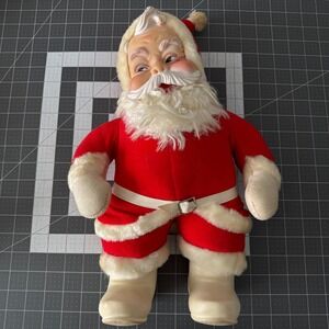 Vintage 1950s Rushton Santa Claus Plush Doll Rubber Face White Boots and Gloves